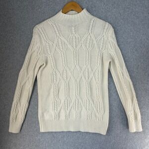 Banana Republic Womens XS Cable Knit Mockneck Sweater Cream Ivory‎ Cotton Blend